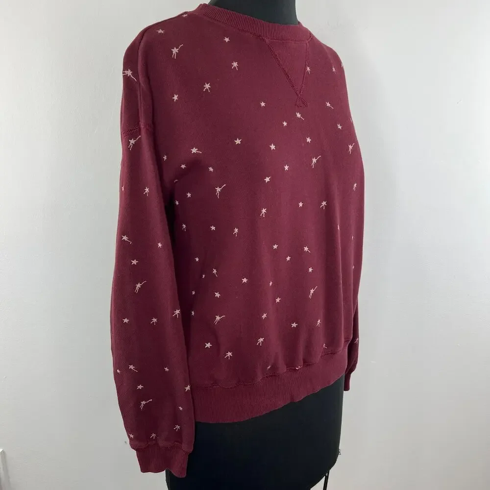 Lou & Grey Burgundy Long Sleeve Crewneck Shooting Star Terry Sweatshirt Size S